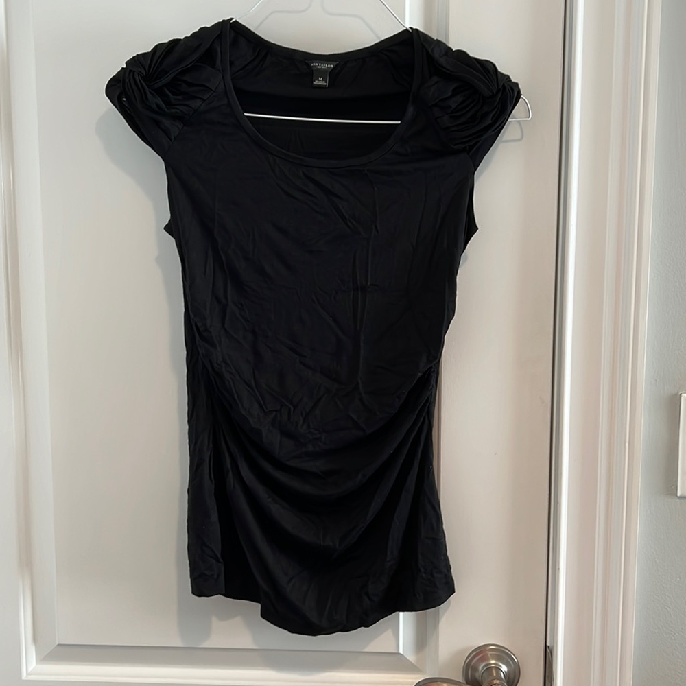Ann Taylor, black decorative cap black sleeve shirt, size medium
